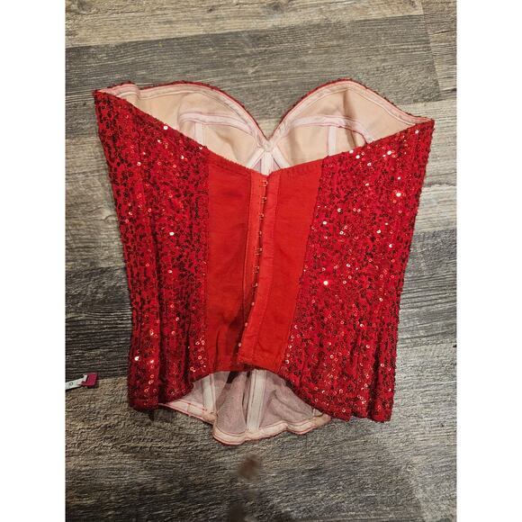 Trashy lingerie usa vintage red sequin corset Bustier bra 32c small y2k devil - Picture 6 of 13